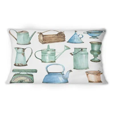 Design Art Vintage Rusty Iron Domestic Equiment - Farmhouse Printed Throw Pillow 12" X 20"