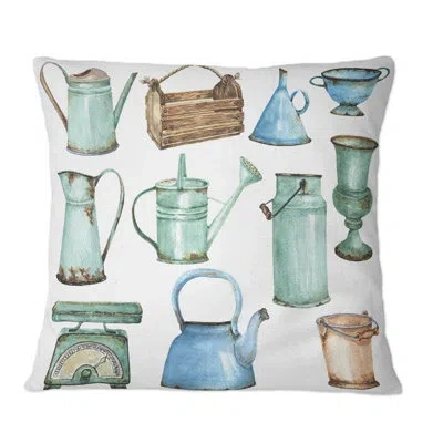 Design Art Vintage Rusty Iron Domestic Equiment - Farmhouse Printed Throw Pillow In Blue