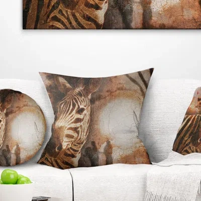 Design Art Vintage Style African Zebra - Animal Printed Pillow In Brown