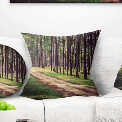 Design Art Vintage Style Forest With Pathway - Forest Printed Pillow In Green