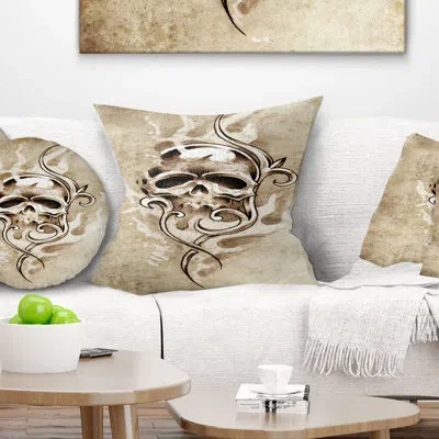 Design Art Vintage Style Skull Devil Tattoo - Portrait Printed Pillow