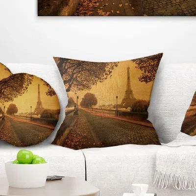 Design Art Vintage Style View Of Paris - Landscape Printed Pillow In Brown;orange