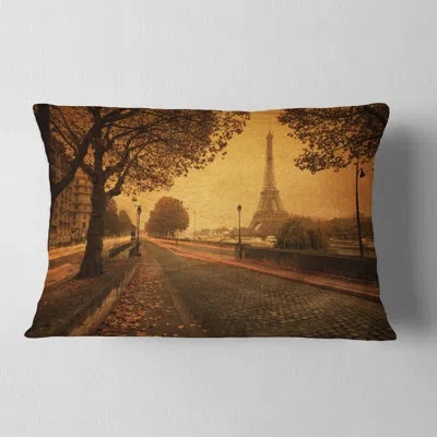 Design Art Vintage Style View Of Paris - Landscape Printed Throw Pillow