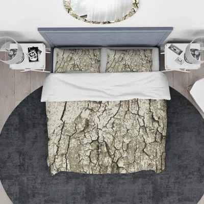 Design Art Vintage Tree Bark - Vintage Abstract Duvet Cover Set - Microfiber Polyester In Brown;gray;silver