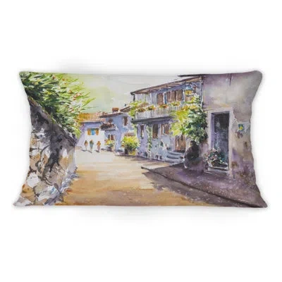 Design Art Vintage View Of Old Europe City Ii -1 Vintage Printed Throw Pillow