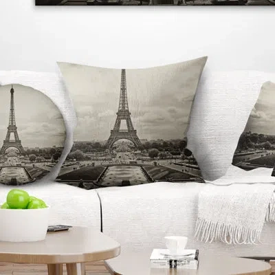 Design Art Vintage View Of Paris France - Cityscape Printed Pillow In Black;white