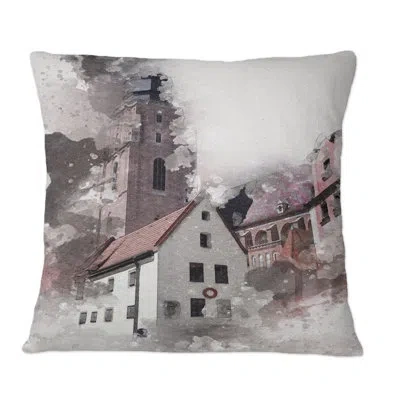 Design Art Vintage White Retro House In Poland - Mid-century Modern Printed Throw Pillow In Brown