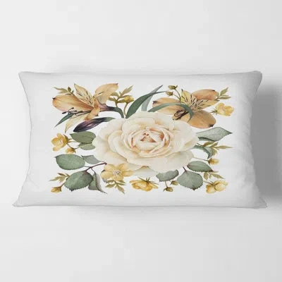 Design Art Vintage White Rose - Traditional Printed Throw Pillow