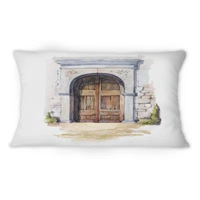 Design Art Vintage Wood Door Of Rustic Entrance - Vintage Printed Throw Pillow 1