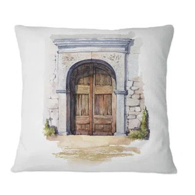 Design Art Vintage Wood Door Of Rustic Entrance - Vintage Printed Throw Pillow In Brown;beige