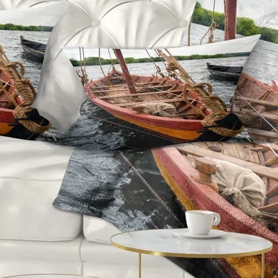 Design Art Vintage Wooden Boat - Sea & Shore Printed Throw Pillow