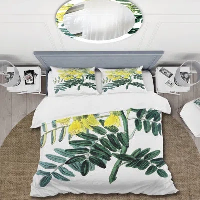 Design Art Vintage Yellow Flower Ii - Traditional Duvet Cover Set - Microfiber Polyester In Yellow,green