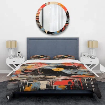Design Art Vinyl Record Vinyl Fusion Ii - Vinyl Records Duvet Cover Set In Multi-color