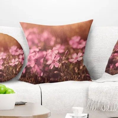 Design Art Violet Flowers In Vintage Style - Floral Printed Pillow In Pink