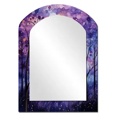 Design Art Violet Serenade - Abstract Arch Wall Mirror, Purple Asymmetrical Decorative Mirror, Printed Metal Ar