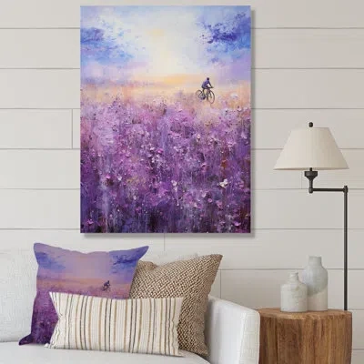 Design Art Violet Voyage  - Bicycle Canvas Wall Art In Wrapped Canvas