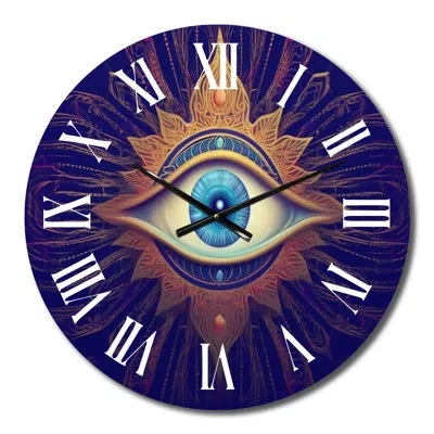 Design Art Vishuddhi Vision Eye Of Third Chakra Ii Metal Wall Clock In Blue;brown