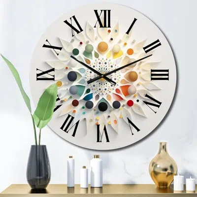 Design Art Visionary Dream Retro Mandala On White Ix - Abstract Spirals Wall Clock In White;green;orange