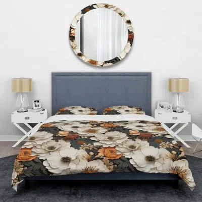 Design Art Vivid Poppy Dreams - Floral Duvet Cover Set - Microfiber Polyester In White