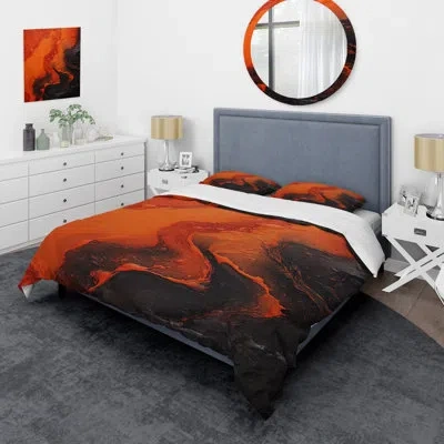 Design Art Volcanic Tachisme Fusion 1 - Tachisme Duvet Cover Set In Black;red