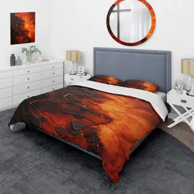 Design Art Volcanic Tachisme Fusion 2 - Tachisme Duvet Cover Set In Black;red