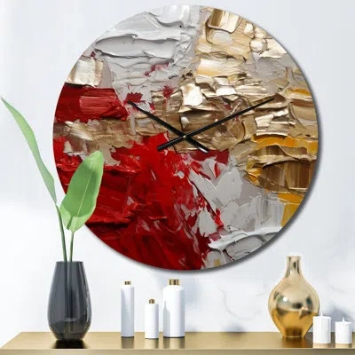 Design Art Wall Clock - Cardinal Sin Retro Delight Abstract Red & Gold In Gray;red;gold