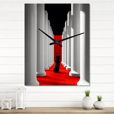 Design Art Wandering On The Way Minimal Architecture - Abstract Landscape Modern Wall Clock In White;red