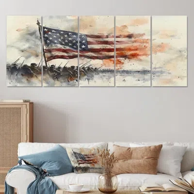 Design Art War Of 1812 With Usa Flag Iv - Usa Patriotist Wall Art - Modern Wall Art For Living Room 5 Piece In Blue;red