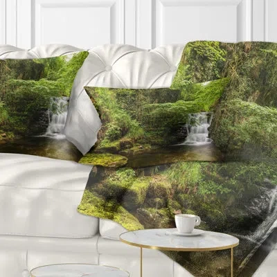Design Art Water Flowing Over Rocks - Landscape Printed Throw Pillow