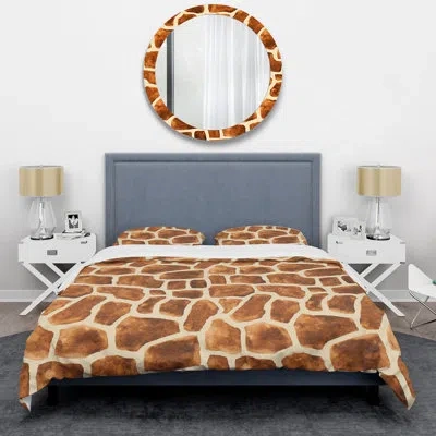 Design Art Watercolor Animal Skin V - Animals Duvet Cover Set - Microfiber Polyester In Brown;cream