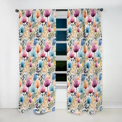 Design Art Watercolor Blue Foliage Botanical Pattern I - Floral Curtain - Velvet Room Darkening - 1 Panel In Blue;purple
