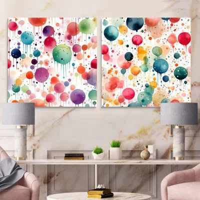 Design Art Watercolor Delight Polka Dots Pattern I - Abstract Acrylic Wall Art Glass Set Of 2 In Multicolor