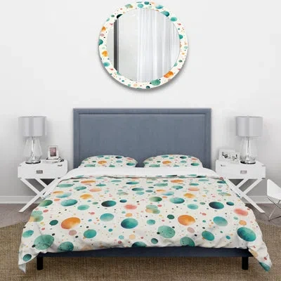 Design Art Watercolor Dreams Polka Dots Pattern I Duvet Cover Set In White;green;orange