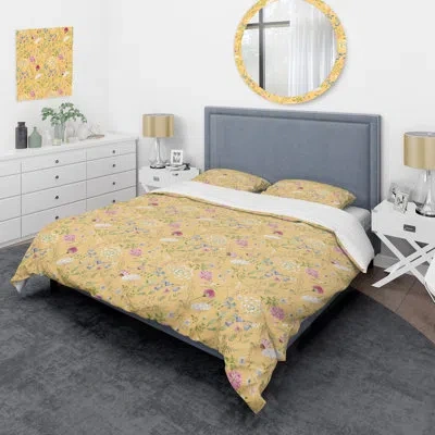 Design Art Watercolor Floral Vector - Floral Duvet Cover Set - Microfiber Polyester In Yellow