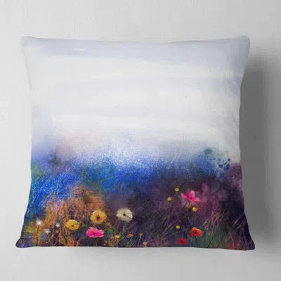 Design Art Watercolor Flower In Meadow - Floral Printed Pillow In Blue