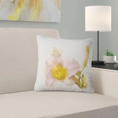 Design Art Watercolor Lily With Color Splashes - Floral Printed Pillow In Pink