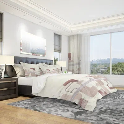 Design Art Watercolor Minimal Boxes I - Modern Duvet Cover Set - Microfiber Polyester In Cream