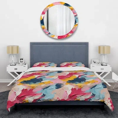 Design Art Watercolor Paint Overlap Blue And Pink Stripes Duvet Cover Set In Blue;pink