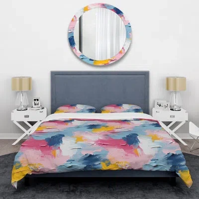 Design Art Watercolor Paint Overlap Blue And Pink Stripes I Duvet Cover Set In Blue;pink