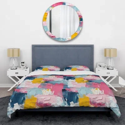 Design Art Watercolor Paint Overlap Blue And Pink Stripes Ii Duvet Cover Set In Blue;pink