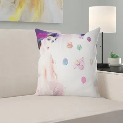 Design Art Watercolor Painting Fashion Woman With Shade Pillow In Purple
