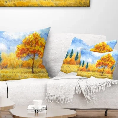 Design Art Watercolor Painting Landscape Printed Trees Lumbar Pillow