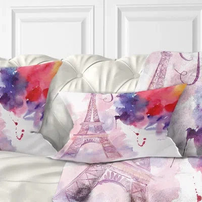 Design Art Watercolor Painting Paris Eiffel Tower In Cloud Lumbar Pillow