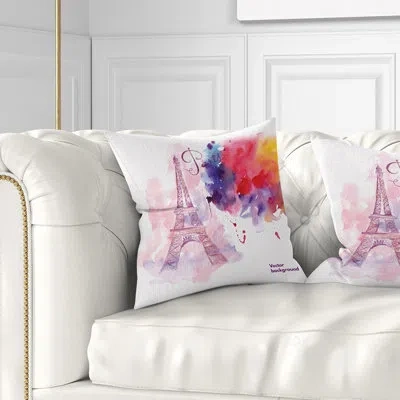 Design Art Watercolor Painting Paris Eiffel Tower In Cloud Pillow In Blue;red