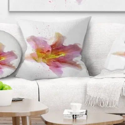 Design Art Watercolor Pink Lily Flower Sketch - Floral Printed Pillow