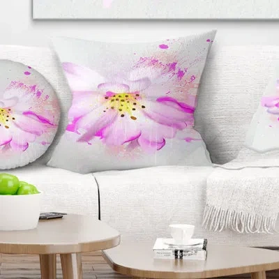 Design Art Watercolor Pink Rose - Floral Printed Throw Pillow