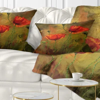 Design Art Watercolor Poppy Flowers - Floral Printed Throw Pillow