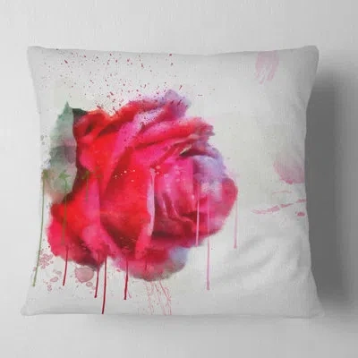 Design Art Watercolor Red Rose - Floral Printed Throw Pillow