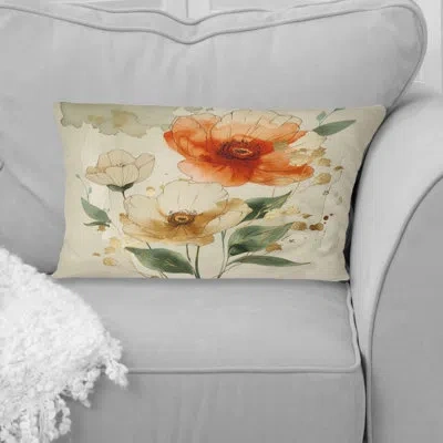 Design Art Watercolor Retro  Floral Ii - Floral Retro Lumbar Pillow In Green;red