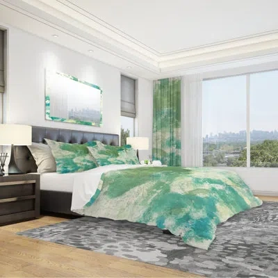 Design Art Watercolor Rock Ii - Modern & Contemporary Duvet Cover Set - Microfiber Polyester In Teal